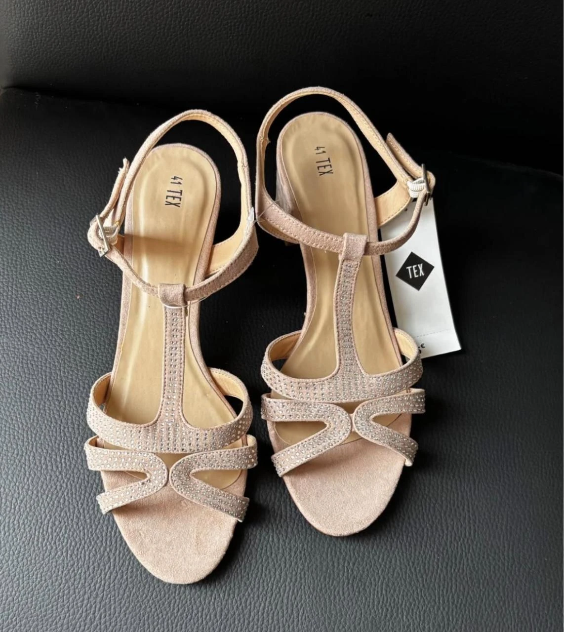 👡 Pink nubuck sandals with shiny rhinestones - Size 41 – photo 2